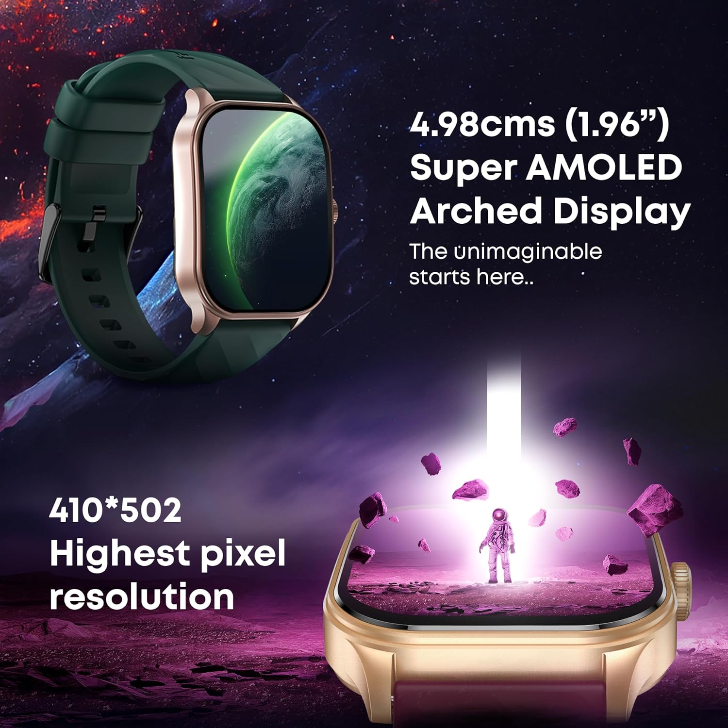 Fastrack Limitless FS2 Pro Smartwatch|1.96" Super AMOLED Arched Display with Functional Crown and Resolution of 410X502|Singlesync BT Calling|Nitrofast Charging|110+ Sports Modes|200+ Watchfaces,Teal - Image 2